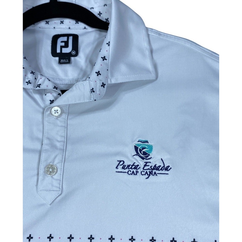 FJ Footjoy Mens M White Golf Shirt Polo Punta Espada Cap Cana Golf Club AOP